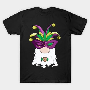 Funny Gnome in Mask Coffee Lover Carnival Party Mardi Gras T-Shirt